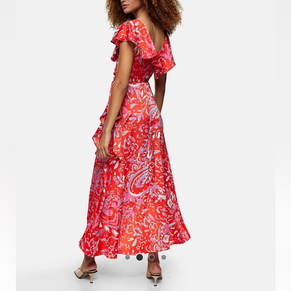 Topshop Satin Ruffle Wrap High/Low Dress - Size 2 - Picture 4 of 5